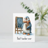 Beste Leraar Ooit Winter Pinguïn Ontwerp Briefkaart (Staand voorkant)