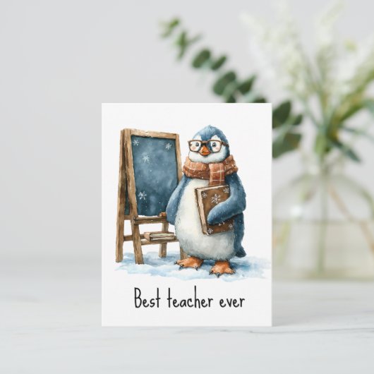 Beste Leraar Ooit Winter Pinguïn Ontwerp Briefkaart (Staand voorkant)