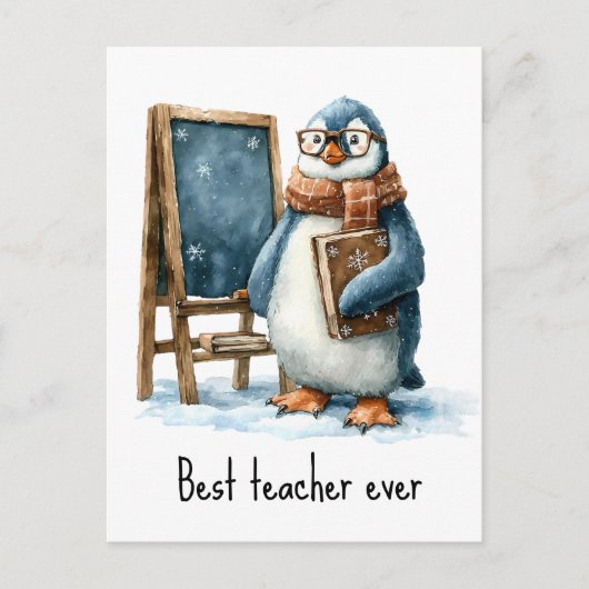 Beste Leraar Ooit Winter Pinguïn Ontwerp Briefkaart (Voorkant)
