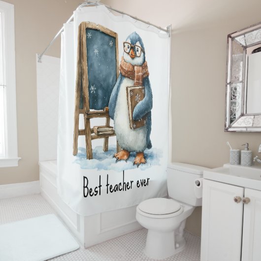 Beste Leraar Ooit Winter Pinguïn Ontwerp Douchegordijn (In situ)