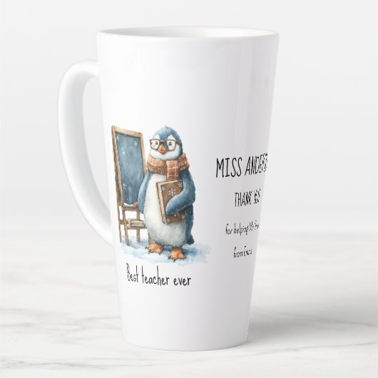 Beste Leraar Ooit Winter Pinguïn Ontwerp Latte Mok (Linkerhoek)