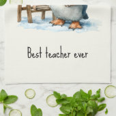 Beste Leraar Ooit Winter Pinguïn Ontwerp Theedoek (Gevouwen)