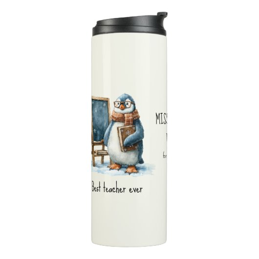 Beste Leraar Ooit Winter Pinguïn Ontwerp Thermosbeker (Gedraaid links)