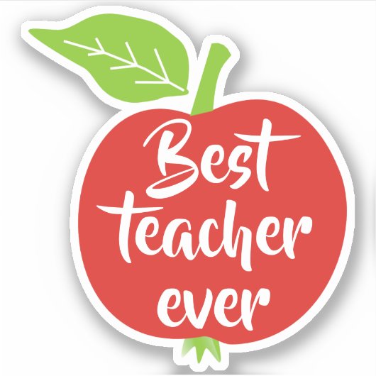 Beste leraar ooit witte tekst rode appel sticker (Voorkant)