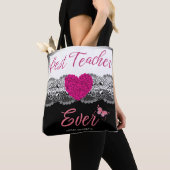 Beste leraar ooit zwart-wit met roze hart tote bag (Dichtbij)