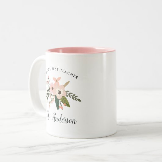 Beste leraar ter wereld | Gepersonaliseerde Floral Tweekleurige Koffiemok (Voorkant links)