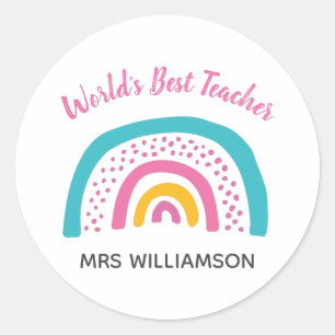 Beste Leraar Ter Wereld Helder Regenboog Ronde Sticker