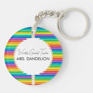 Beste Leraar Ter Wereld Regenboogkrijtjes School Sleutelhanger