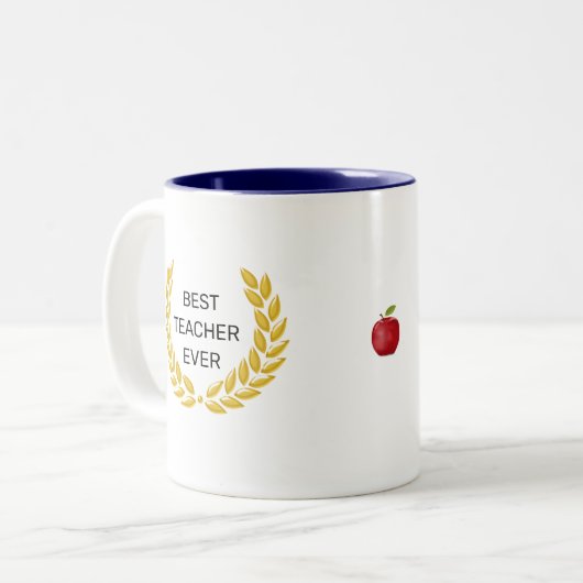 Beste leraar, ver en gouden Laurel Wreath Tweekleurige Koffiemok (Voorkant links)