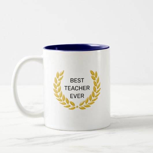 Beste leraar, ver en gouden Laurel Wreath Tweekleurige Koffiemok (Links)