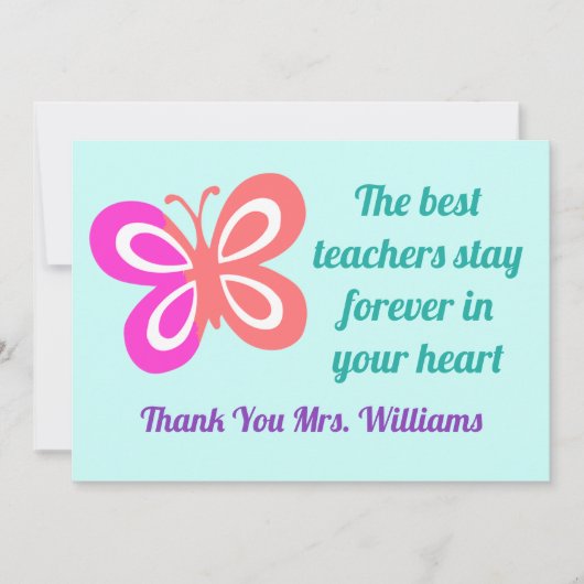 Beste Leraar Waardering  Vlinder Citaat Kaart (Voorkant)