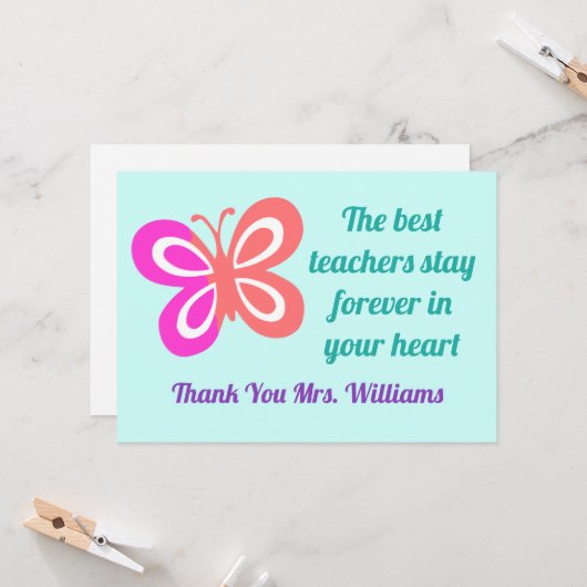 Beste Leraar Waardering  Vlinder Citaat Kaart (Voorkant / Achterkant in situ)