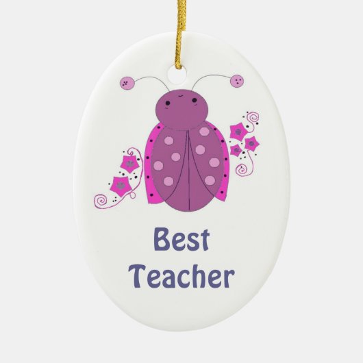 Beste Leraar Whimsical Roze Lieveheersbeestje Keramisch Ornament (Voorkant)