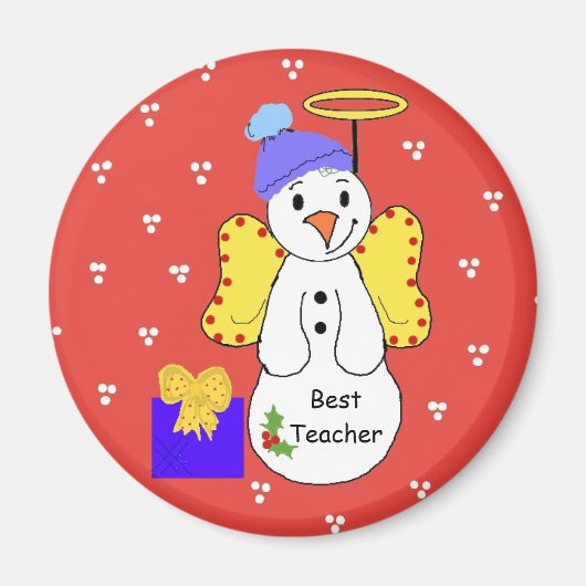 Beste Leraar Whimsical Sneeuwman Magneet (Voorkant)