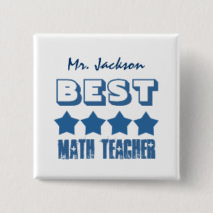 Beste leraar Wiskunde met sterren BLUE V01A Vierkante Button 5,1 Cm