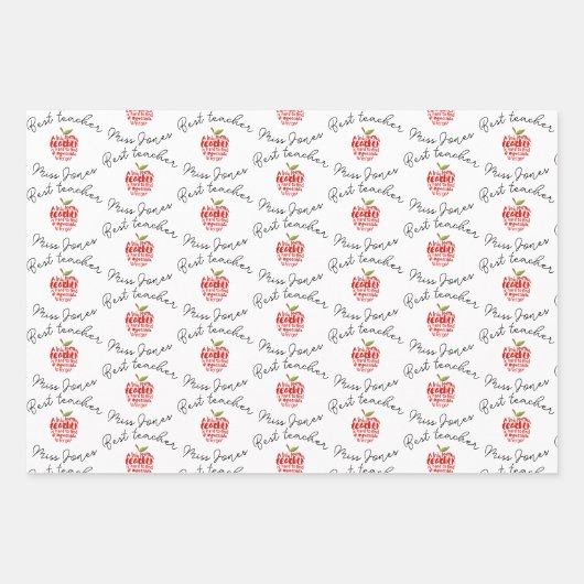 Beste leraar Word Art Rode Appel Groot Hart Inpakpapier Vel (Voorkant 2)