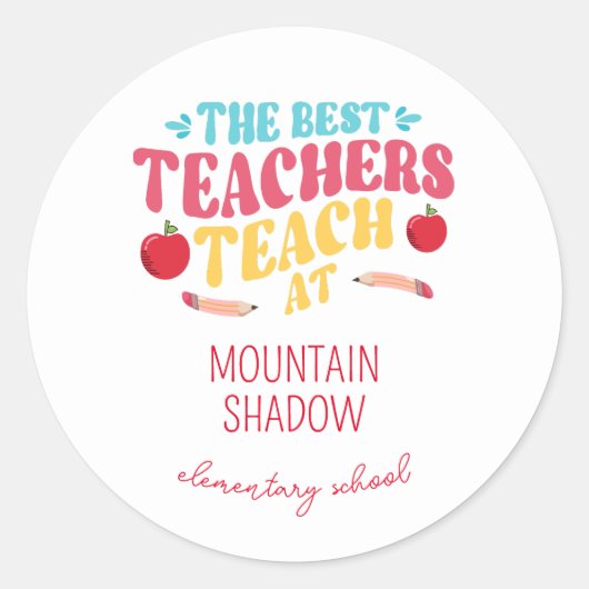Beste Leraren School Naam Ronde Sticker (Voorkant)