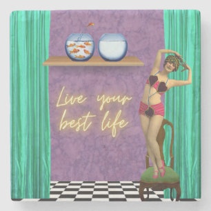 Beste Leven Funky Vintage Kitsch Stenen Onderzetter