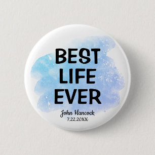 Beste leven ooit doop Blauwe Waterverf Button