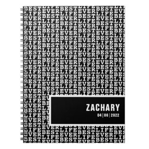 Beste leven ooit zwart met Witte tekst op maat Notitieboek