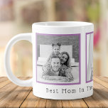 Beste mam Black en White 3 foto's Grote Koffiekop<br><div class="desc">Aangepast gedrukte koffie-mok gepersonaliseerd met je foto's en woorden "beste moeder in het woord ♥️ we houden van je". Voeg 3 speciale foto's toe. Het B&W-filter is toegepast.</div>