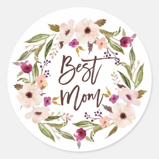 Beste mam | Bohemen Waterverf Floral Wreate Ronde Sticker (Voorkant)