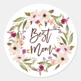 Beste mam | Bohemen Waterverf Floral Wreate Ronde Sticker
