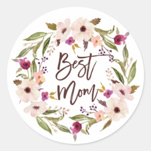 Beste mam   Bohemen Waterverf Floral Wreate Ronde Sticker