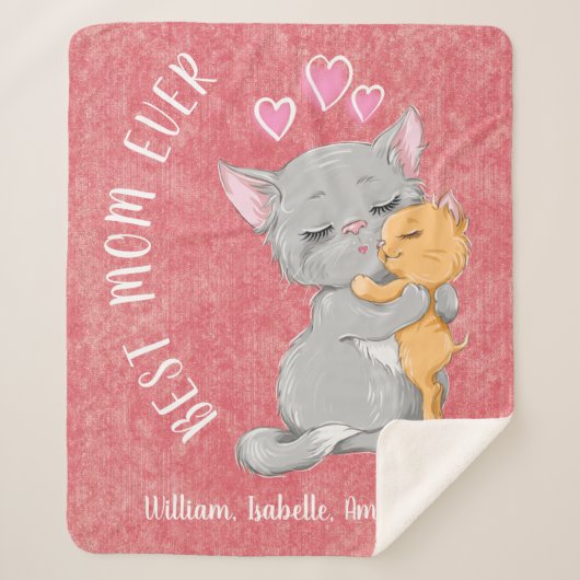 beste mam-cadeauidee, hart schattig Cat familie ro Sherpa Deken (Voorkant)