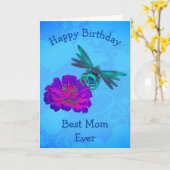 Beste mam Dragonfly - Aangepaste verjaardag Kaart (Gele Bloem)