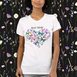 Beste mam, kleurrijke Butterflies Heart V Neck T-shirt