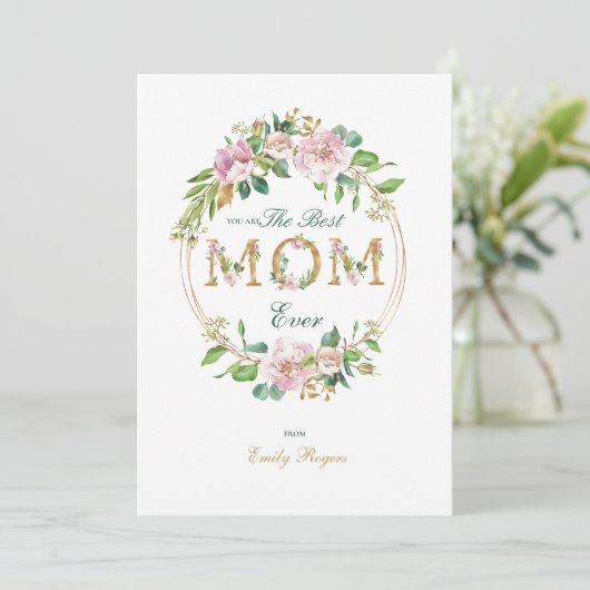 Beste mam met goudbloemen save the date (Staand voorkant)