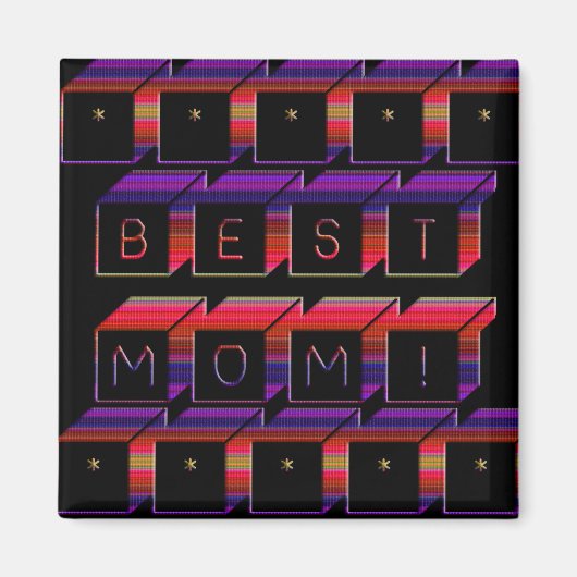 Beste mam met kleurenblokken en zwarte achtergrond magneet (Voorkant)