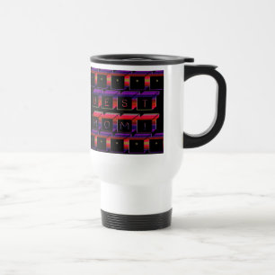 Beste mam met kleurenblokken en zwarte achtergrond reisbeker