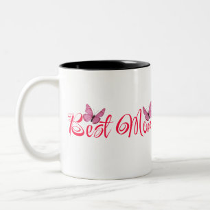 Beste mam met roze vlinders tweekleurige koffiemok