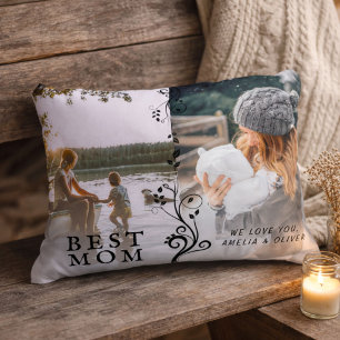Beste mam Modern Foliage 2 Aangepaste foto's Moede Accent Kussen