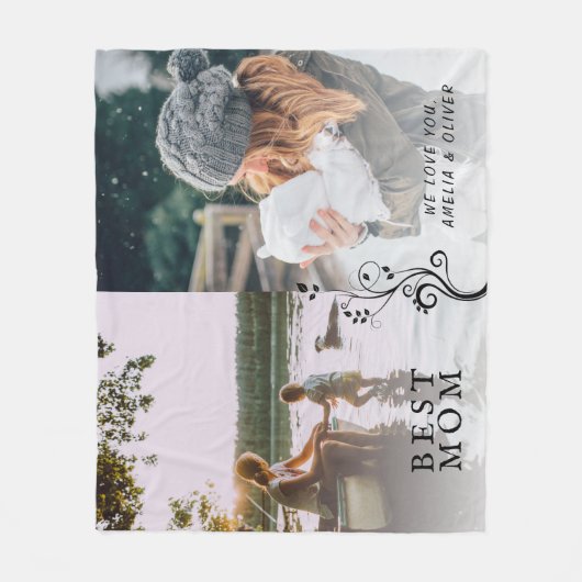 Beste mam Modern Foliage 2 Aangepaste foto's Moede Fleece Deken (Voorkant)