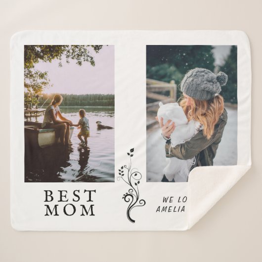 Beste mam Modern Foliage 2 Aangepaste foto's Moede Sherpa Deken (Voorkant (horizontaal))