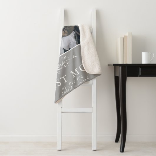 Beste mam Modern Foliage 2 Aangepaste foto's Moede Sherpa Deken (In situ)