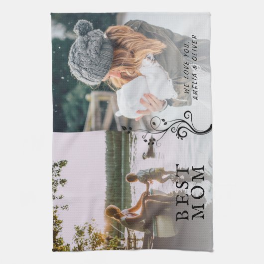 Beste mam Modern Foliage 2 Aangepaste foto's Moede Theedoek (Verticaal)