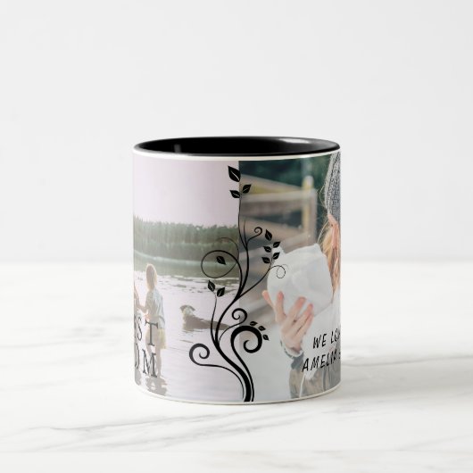 Beste mam Modern Foliage 2 Aangepaste foto's Moede Tweekleurige Koffiemok (Center)