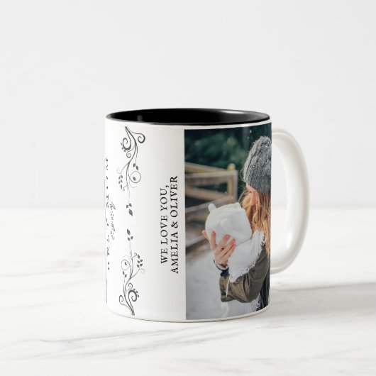 Beste Mam Modern Foliage 2 Aangepaste foto's Tweekleurige Koffiemok (Voorkant rechts)