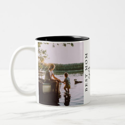 Beste Mam Modern Foliage 2 Aangepaste foto's Tweekleurige Koffiemok (Links)
