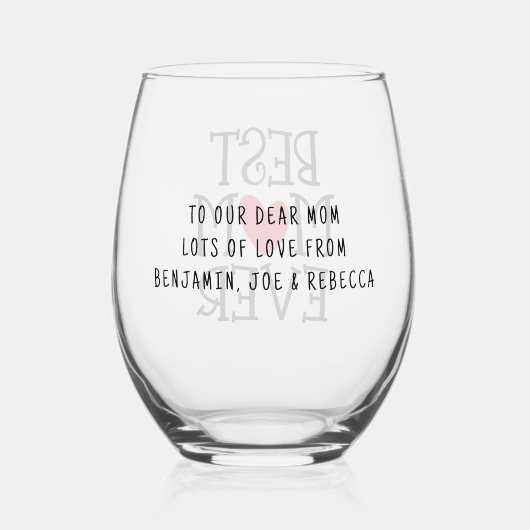 Beste Mam Moeder Ooit Rode Hart Naam Wijnglas Zonder Voet (Achterkant)