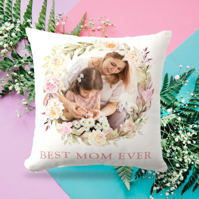 Beste Mam Ooit 2 Foto Bloemen Elegant Kussen (Creator heeft geüpload)