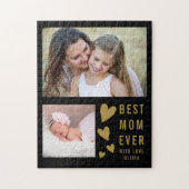 Beste mam ooit 2 Foto Collage Black en Gold Legpuzzel (Verticaal)
