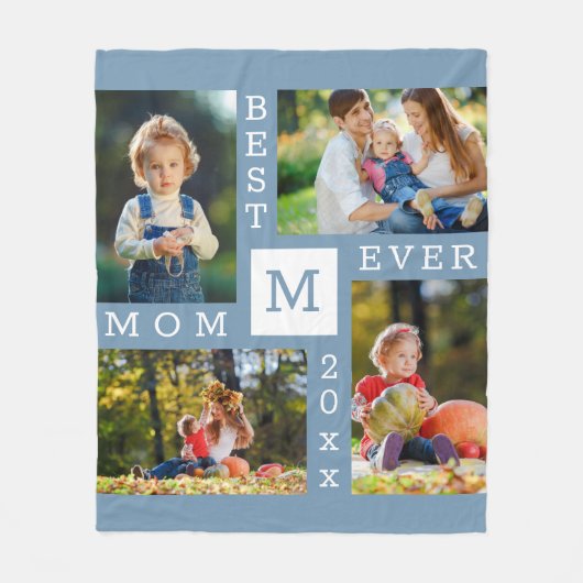 Beste mam ooit 4 Foto Editable Year Blue Fleece Deken (Voorkant)