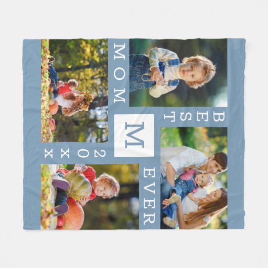 Beste mam ooit 4 Foto Editable Year Blue Fleece Deken (Voorkant (Horizontaal))