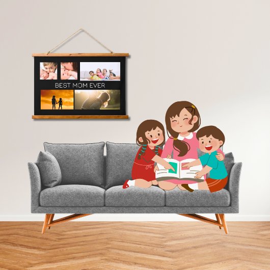 Beste Mam Ooit 5 Fotocollage Zwart Hangend Wandkleed