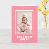 Beste mam ooit aangepaste fotoroze moederdag kaart (Gele Bloem)